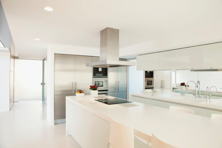 Sleek, white, modern kitchen